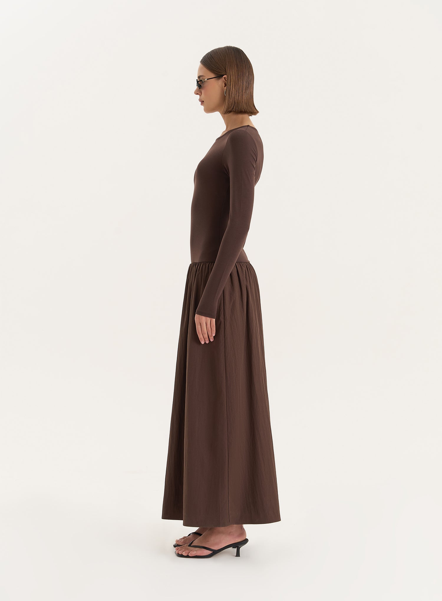 Chocolate Contrast Long Sleeve Maxi Dress